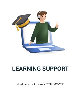 Learning Support icon. 3d illustration from e-learning collection. Creative Learning Support 3d icon for web design, templates, infographics and more