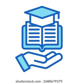 Icono de Asistencia de aprendizaje Ilustración vectorial de estilo de color azul
