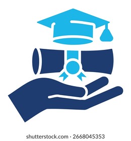 Ícone de suporte ao aprendizado em design plano monocromático azul, ilustração de vetor