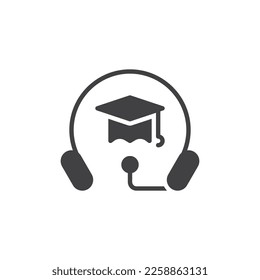 Learning support vector icon. filled flat sign for mobile concept and web design. Headphones and academic cap glyph icon. Symbol, logo illustration. Vector graphics