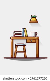 Mesa de aprendizaje con café y plantas decorativas
