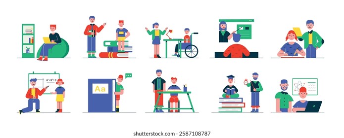 Learning with teachers at house, private homeschooling is enjoyable. Design character. Vector flat illustration packs