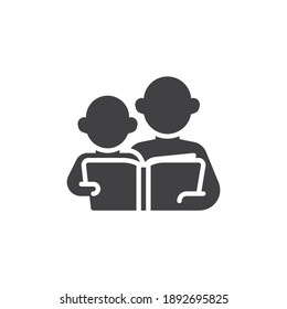 Learning and teaching vector icon. filled flat sign for mobile concept and web design. Two people reading book glyph icon. Symbol, logo illustration. Vector graphics