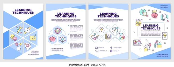 Learning techniques and principles brochure template. Leaflet design with linear icons. Editable 4 vector layouts for presentation, annual reports. Arial-Black, Myriad Pro-Regular fonts used