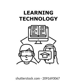 Learning technology school training. internet book. student knowledge. library learn course. science study learning technology vector concept black illustration