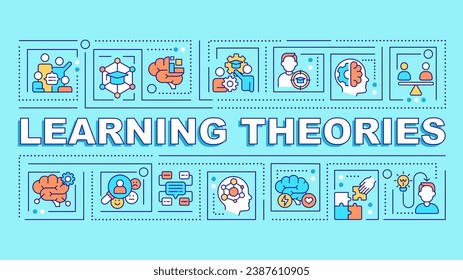 Learning theories text with various thin line icons concept on blue monochromatic background, editable 2D vector illustration.