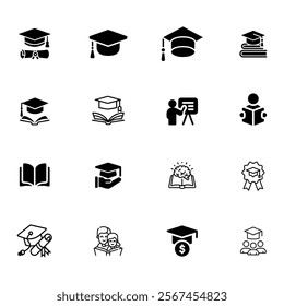 LEARNING - thin line vector icon set. Pixel perfect. The set contains icons: E-Learning, Educational Exam, Student, Home Schooling, Brain, Download Book, Portfolio, Certificate, Graduation.