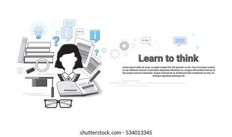 Learning To Think Education Online Web Banner Vector Illustration