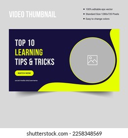 Learning tips and techniques cover banner template design, abstract video thumbnail design