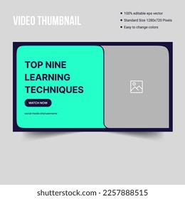 Learning tips video thumbnail design template, content creator cover banner 