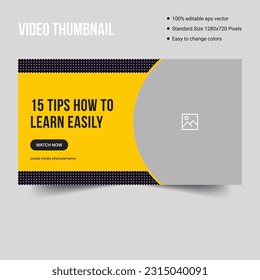 Learning tips youtube thumbnail banner template design, fully editable vector eps 10 file format