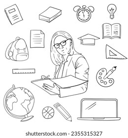 Learning tool and teacher in hand drawn design for international teacher's day template design