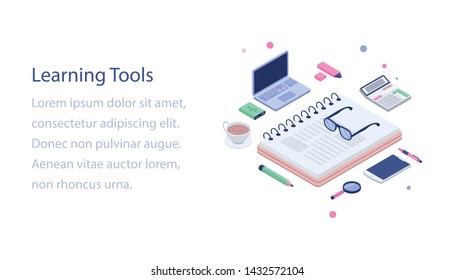 
Learning tools isometric illustration design
