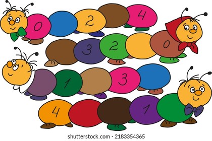 Learning and training for children. Write the missing numbers.
Fun cartoon caterpillars set.
