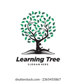 Aprender con el diseño del logotipo de la ilustración de árbol