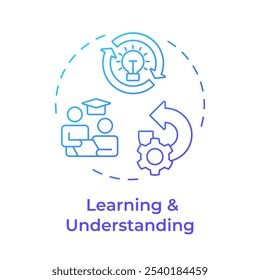 Learning and understanding blue gradient concept icon. Re-engineering applications. Skill development. Round shape line illustration. Abstract idea. Graphic design. Easy to use in article