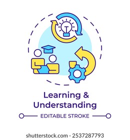 Learning and understanding multi color concept icon. Re-engineering applications. Skill development. Round shape line illustration. Abstract idea. Graphic design. Easy to use in article