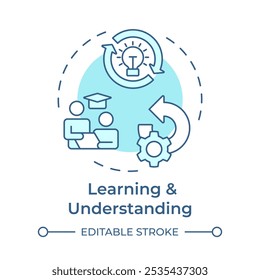 Learning and understanding soft blue concept icon. Re-engineering applications. Skill development. Round shape line illustration. Abstract idea. Graphic design. Easy to use in article