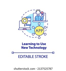 Learning to use new technology concept icon. Lifelong learning examples abstract idea thin line illustration. Isolated outline drawing. Editable stroke. Arial, Myriad Pro-Bold fonts used