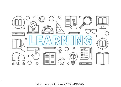 Learning vector horizontal banner. Education concept illustration in thin line style