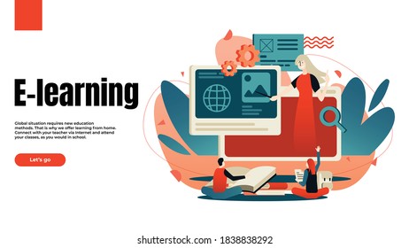 learning via internet, webinar, online classes flat image vector template