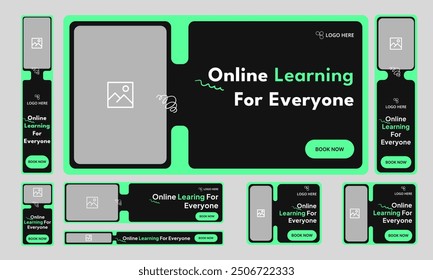 Learning web set banner design for social media post, online education system web bundle banner design, editable vector eps 10 file format