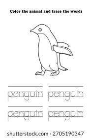 Hoja de trabajo de aprendizaje Adelie Penguin Coloring Tracing