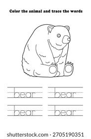 Learning Worksheet Bear Sitting Coloring Tracing