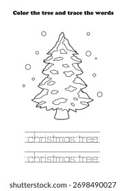 Hoja de trabajo de aprendizaje Árbol de Navidad para colorear Trazado