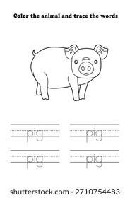 Learning Worksheet Pig Little Coloring Tracing