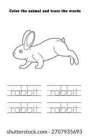 Hoja de trabajo de aprendizaje Rabbit Running Coloring Tracing