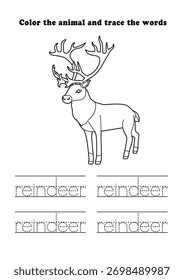 Learning Worksheet Reindeer Standing Coloring Tracing