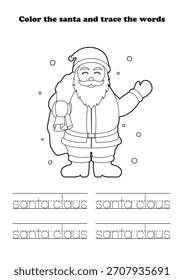 Hoja de trabajo de aprendizaje Saludos de Papá Noel carácter Colorear Trazado