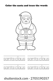 Hoja de Trabajo de Aprendizaje Santa Claus Present character Coloring Tracing