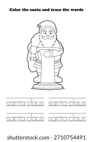 Hoja de trabajo de aprendizaje Papá Noel Leyendo personaje Colorear Rastreo