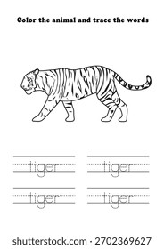 Aprendizagem Planilha Tiger Coloring Tracing