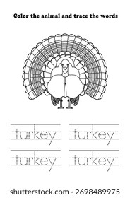 Learning Worksheet Turkey Coloring Tracing