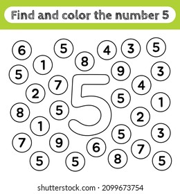 Learning Worksheets Kids Find Color Numbers Stock Vector (Royalty Free ...