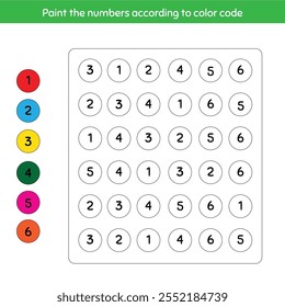 Learning worksheets for kids, find and color numbers.