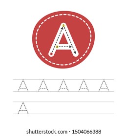 Learning to write a letter - A. A practical sheet from a set of exercises for the development and education of children. Writing a letter from the English alphabet. Vector illustration.