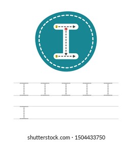 Learning to write a letter - I. A practical sheet from a set of exercises for the development and education of children. Writing a letter from the English alphabet. Vector illustration.