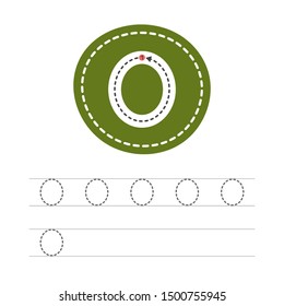 Learning to write a letter - O. A practical sheet from a set of exercises for the development and education of children. Spelling a letter from the English alphabet. Vector illustration.