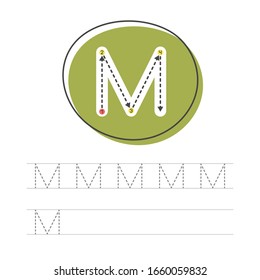 Learning to write a letter. A practical sheet from a set of exercises for the development and education of children. Writing a letter from the English alphabet. Vector illustration.