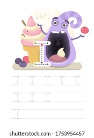 Learning to write a letter. A practical sheet from a set of exercises for the development and education of children. Writing a letter from the English alphabet. Vector illustration.