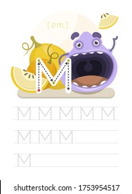 Learning to write a letter. A practical sheet from a set of exercises for the development and education of children. Writing a letter from the English alphabet. Vector illustration.