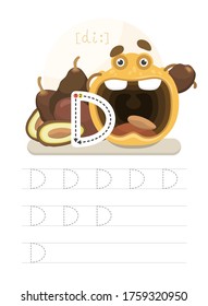 Learning to write a letter. A practical sheet from a set of exercises for the development and education of children. Writing a letter from the English alphabet. Vector illustration.