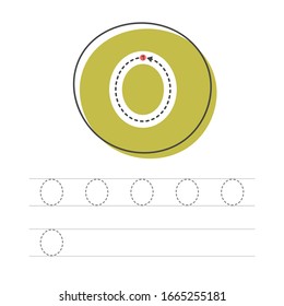 Learning to write a number. A practical sheet from a set of exercises for the development and education of children. Spelling a number zero. Vector illustration.