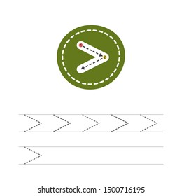Learning to write a sign more. A practical sheet from a set of exercises for the development and education of children. Spelling a math sign. Vector illustration.