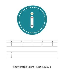 Learning to write a small letter - I. A practical sheet from a set of exercises for the development and education of children. Spelling a letter from the English alphabet. Vector illustration.