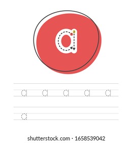 Learning to write a small letter. A practical sheet from a set of exercises for the development and education of children. Spelling a letter from the English alphabet. Vector illustration.
